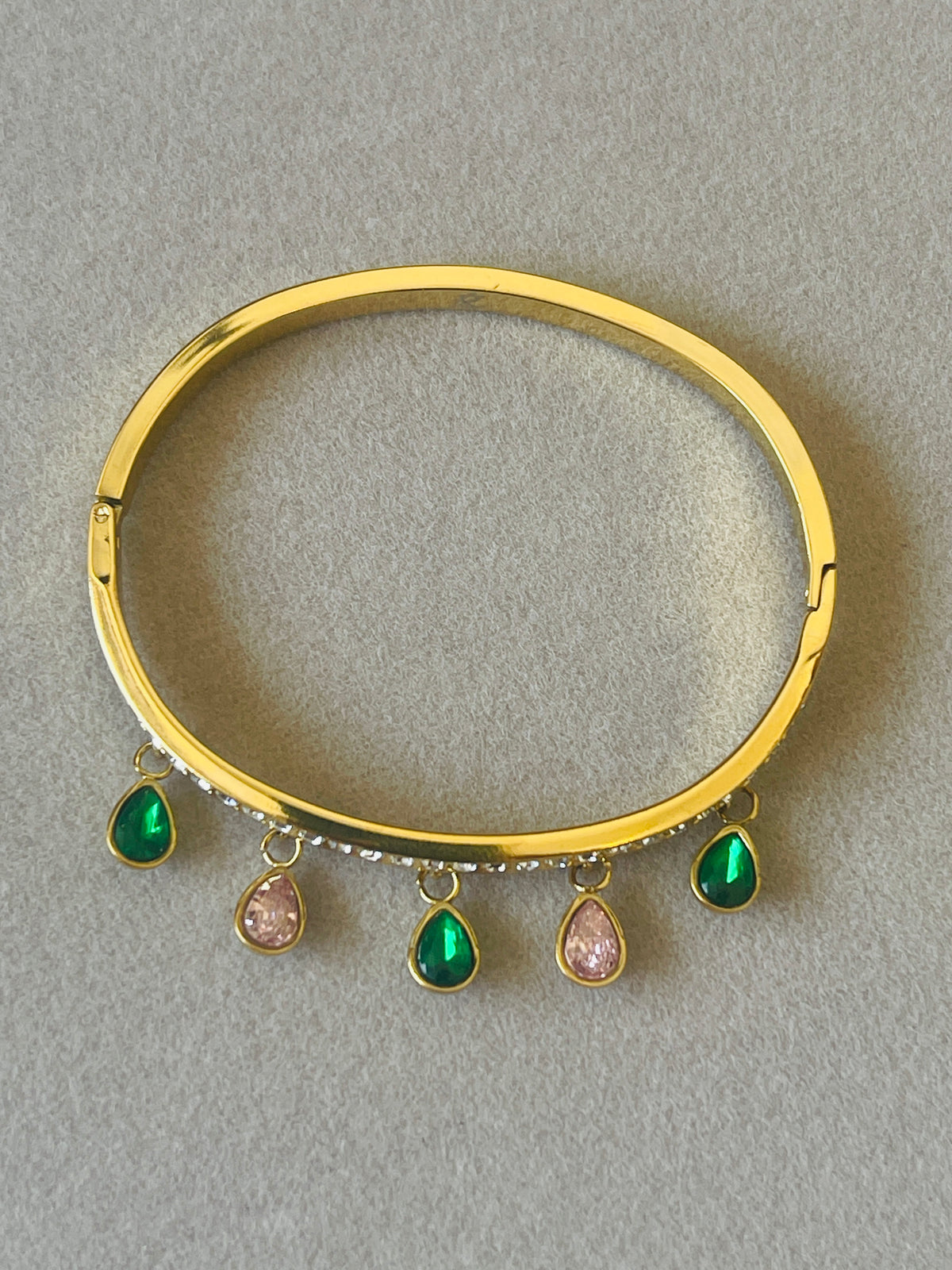 Emerald & Blush Teardrop Charm Bangle