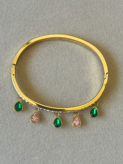 Emerald & Blush Teardrop Charm Bangle