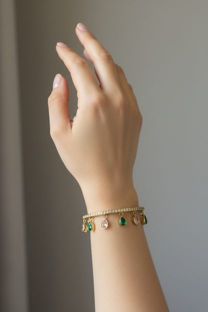 Emerald & Blush Teardrop Charm Bangle