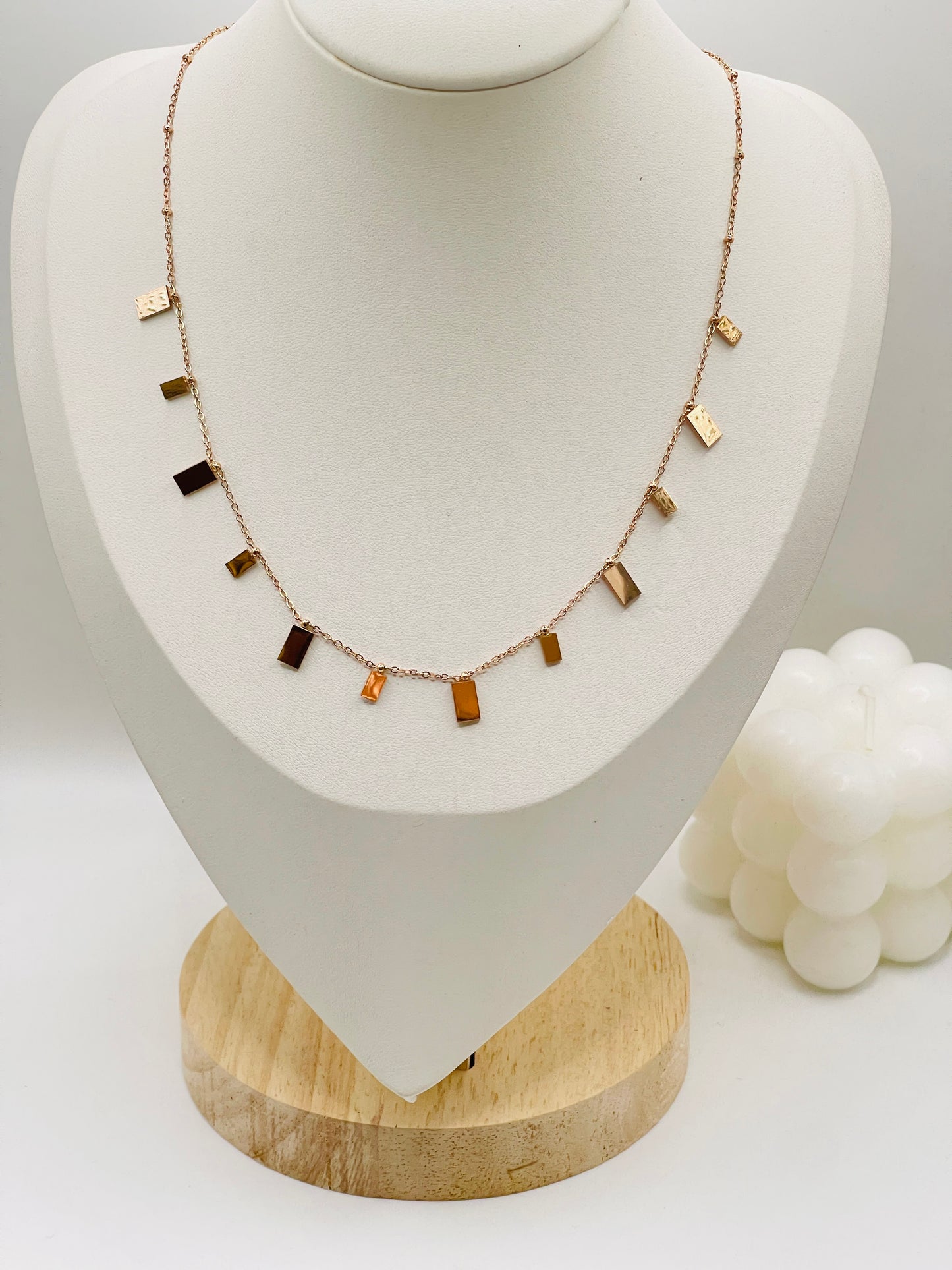 Rose Gold Geometric Bar Charm Necklace