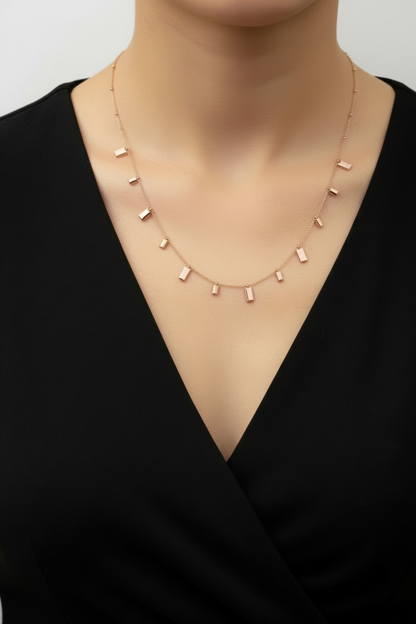 Rose Gold Geometric Bar Charm Necklace