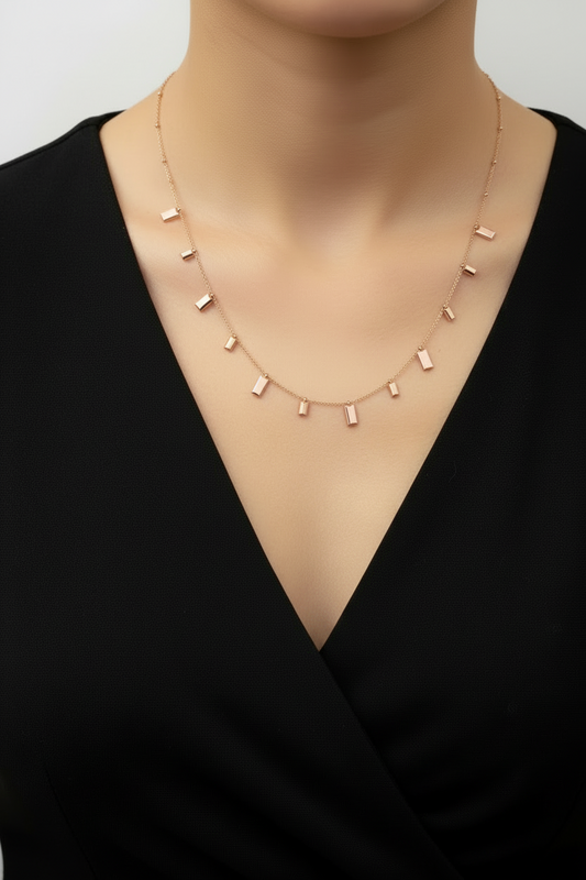 Rose Gold Geometric Bar Charm Necklace