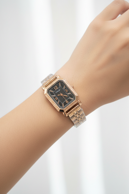 Prest Gold Plated Rectangular Dial watch