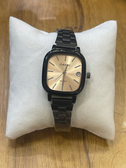 Casio Square Dial Black Steel Watch