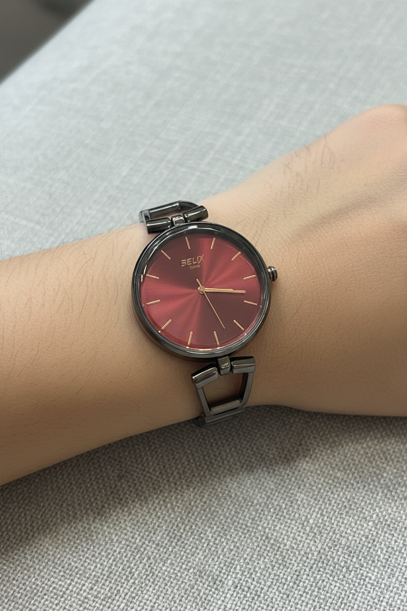 Helix Round Red Dial Gunmetal Steel Watch