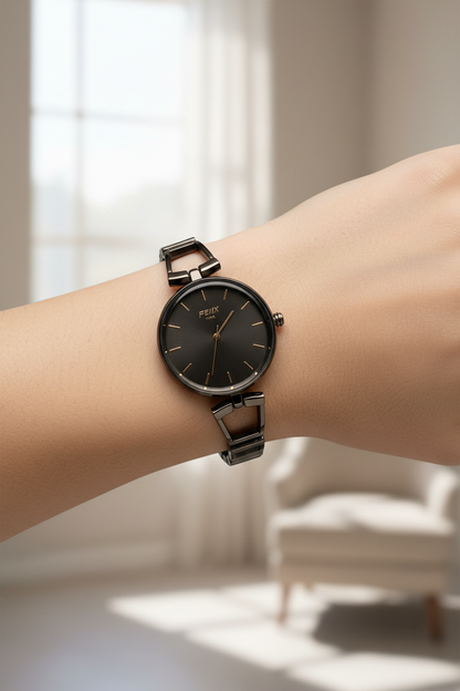 Black Steel Analog Watch for Women