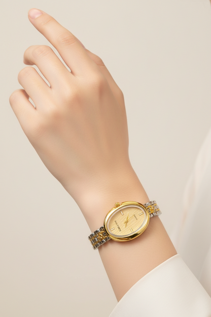 Gold Oval Dial Quartz Watch for Women