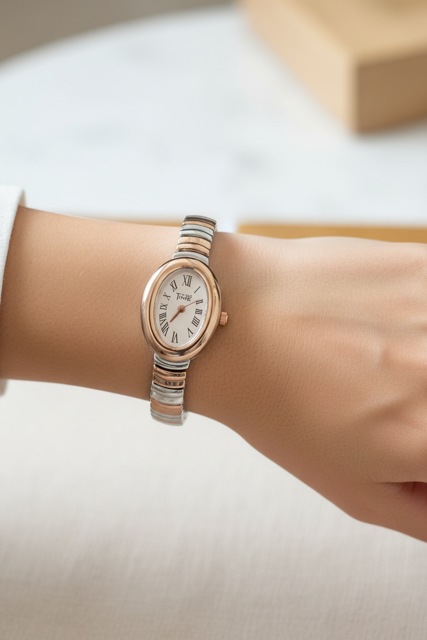 Two-Tone Oval Roman Numeral Women's Watch