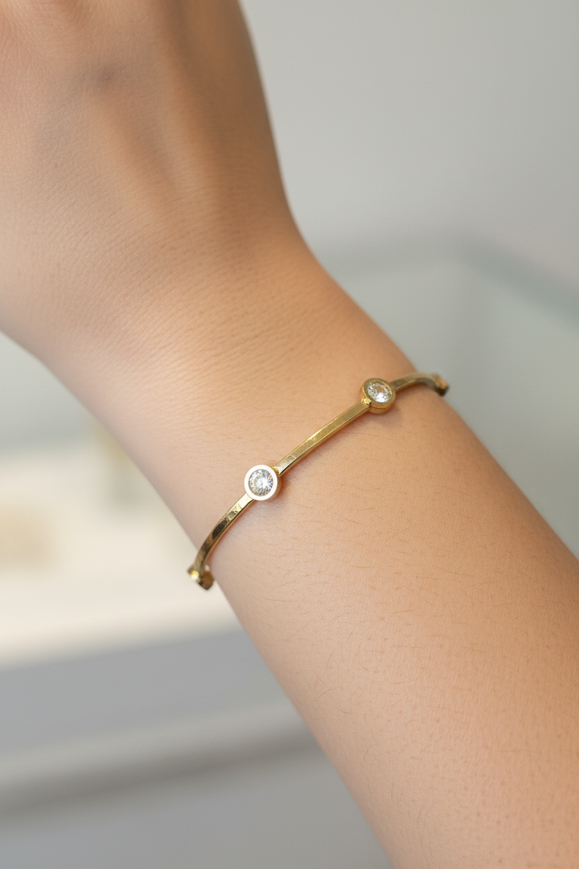 Gold-Tone Solitaire Crystal Bangle