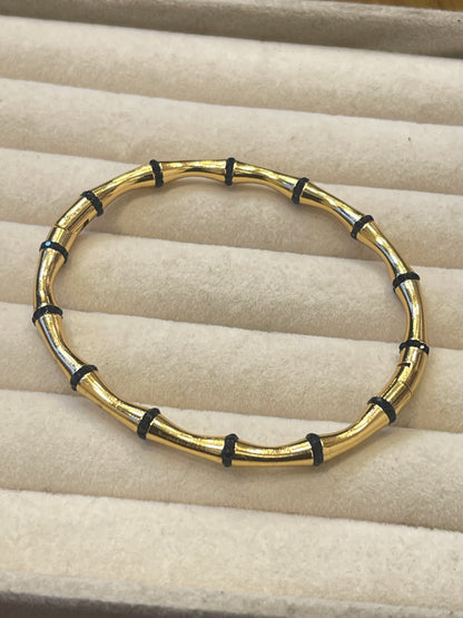Gold Black Ring Bamboo Bangle