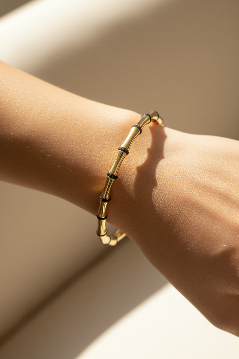Gold Black Ring Bamboo Bangle