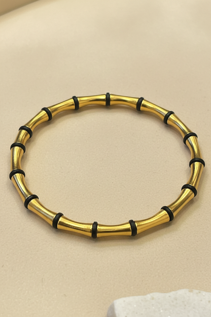 Gold Black Ring Bamboo Bangle
