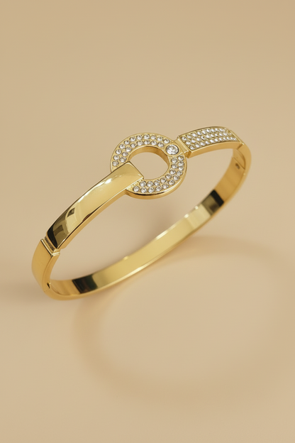 Gold Crystal Circle Clasp Bangle