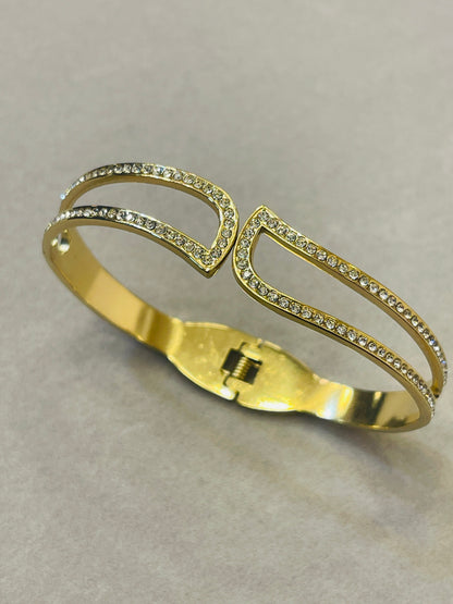 Gold Double Row Crystal Cuff Bangle