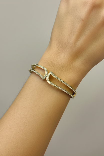 Gold Double Row Crystal Cuff Bangle