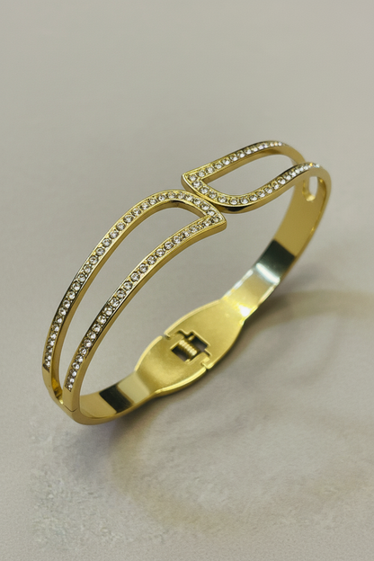 Gold Double Row Crystal Cuff Bangle