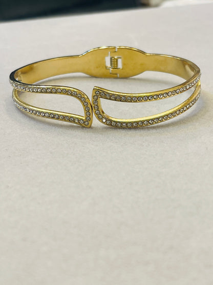 Gold Double Row Crystal Cuff Bangle