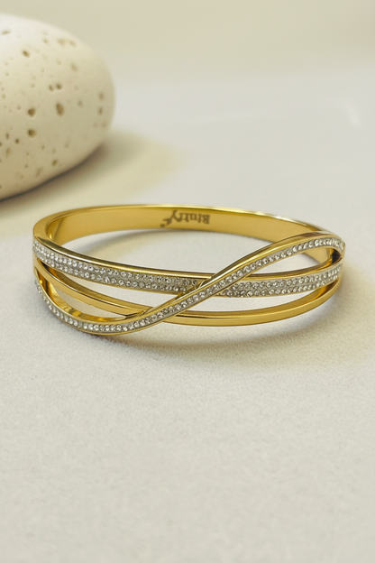 Gold Crystal Infinity Crossover Bangle