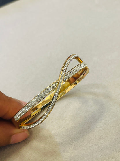 Gold Crystal Infinity Crossover Bangle