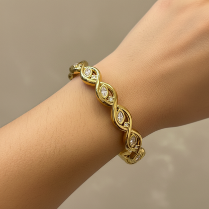 Gold Marquise Wave Twist Bangle
