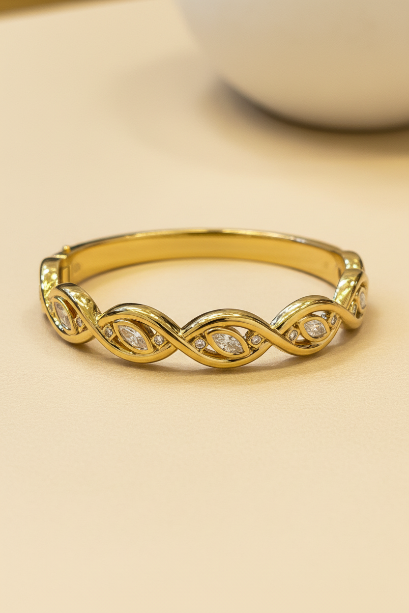 Gold Marquise Wave Twist Bangle