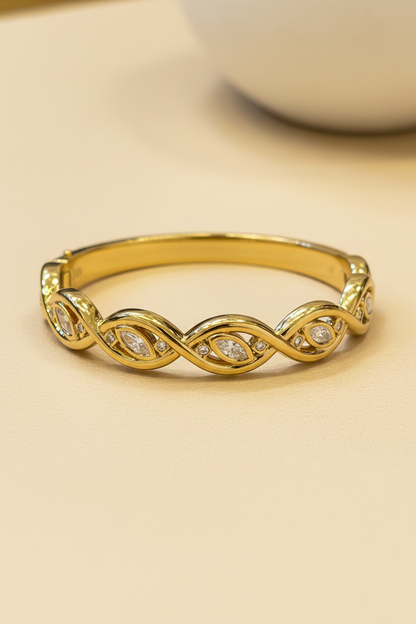 Gold Marquise Wave Twist Bangle