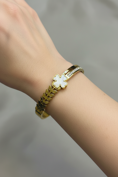 Gold Clover Crystal Bangle