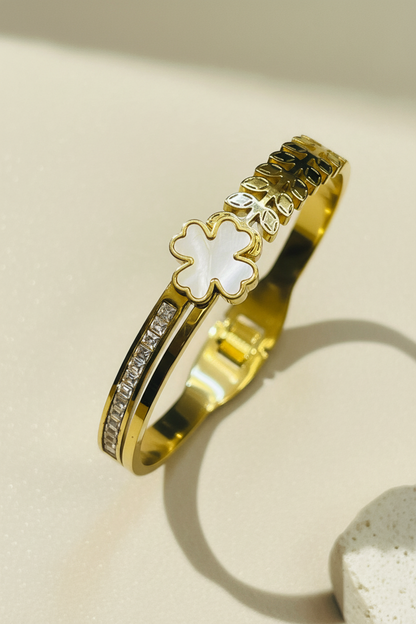 Gold Clover Crystal Bangle