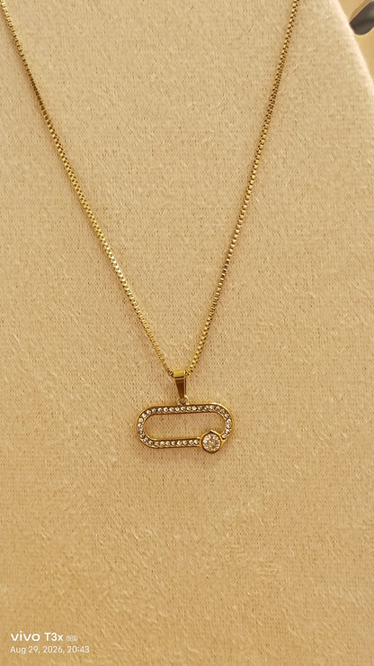 Diamond Safety Pin Pendant Necklace