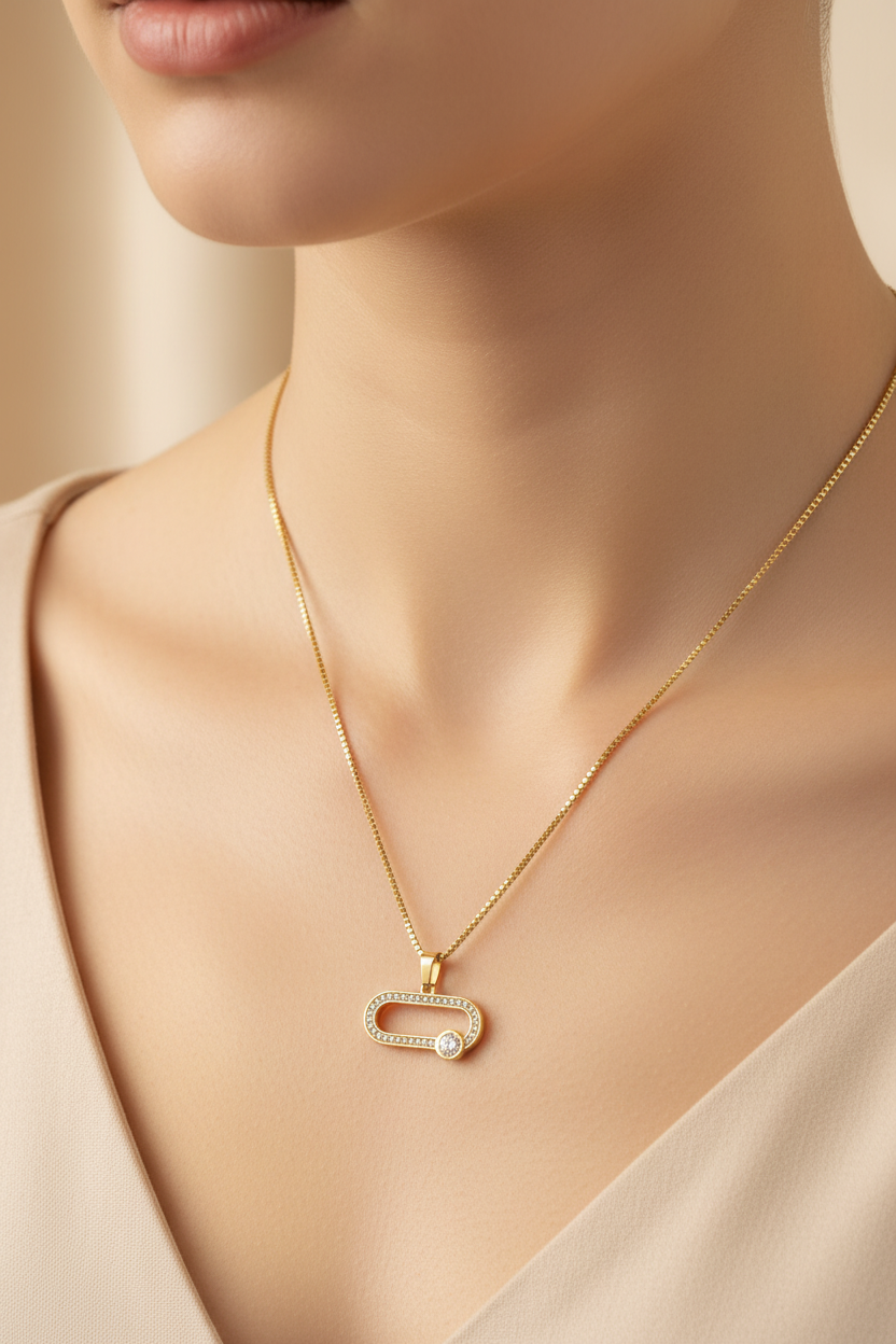 Diamond Safety Pin Pendant Necklace