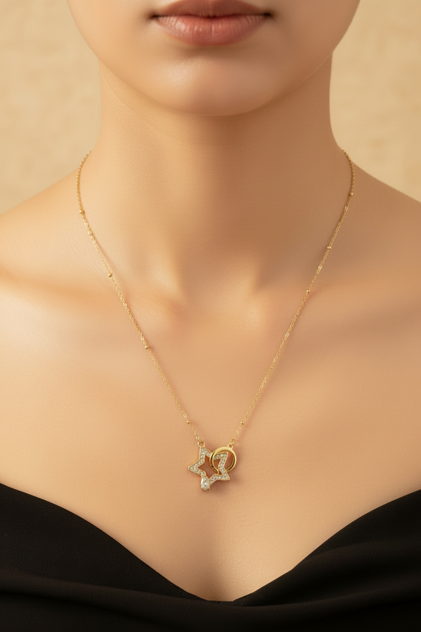 Celestial Star & Moon Pendant Necklace