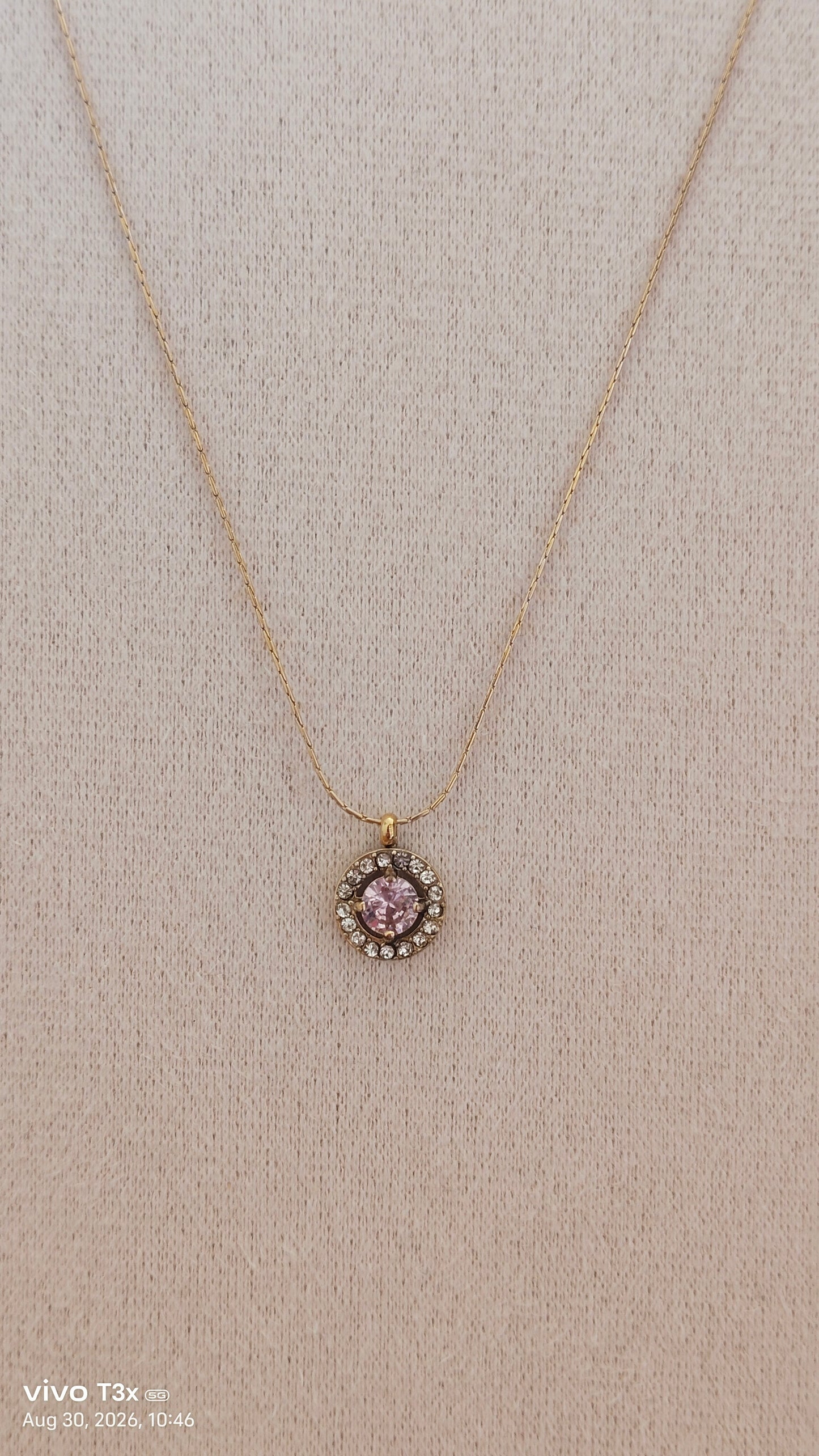 Pink Crystal Halo Pendant Necklace