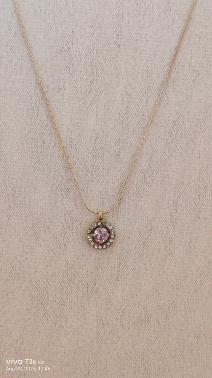 Pink Crystal Halo Pendant Necklace
