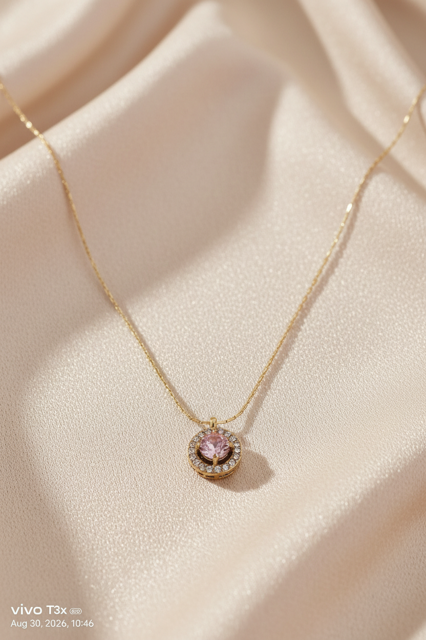 Pink Crystal Halo Pendant Necklace