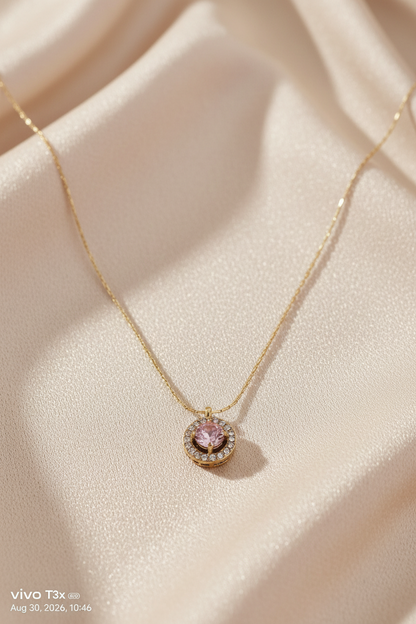 Pink Crystal Halo Pendant Necklace