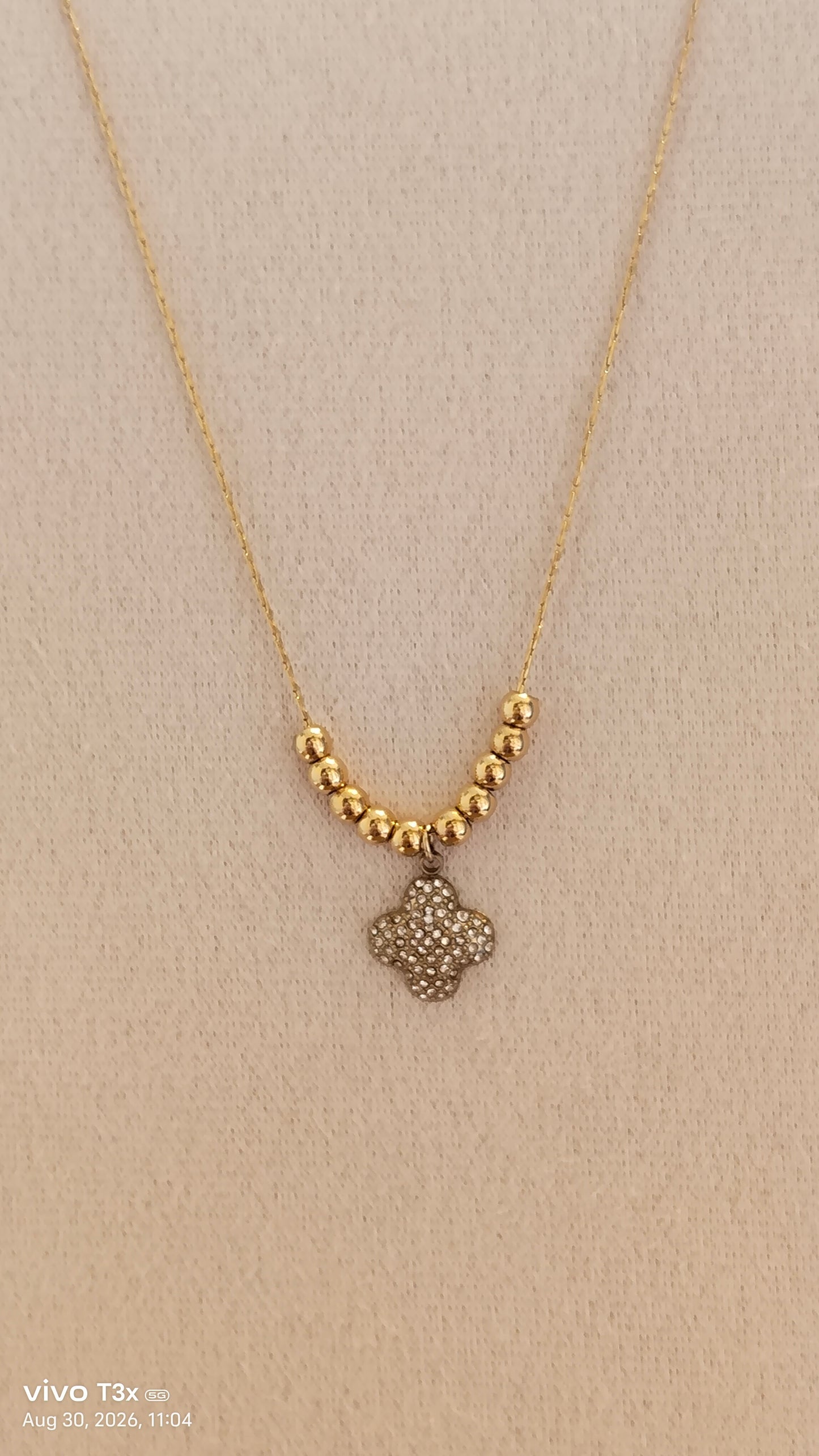 Gold Clover Crystal Bead Chain Necklace