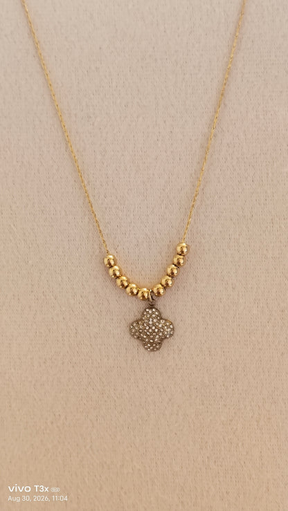 Gold Clover Crystal Bead Chain Necklace