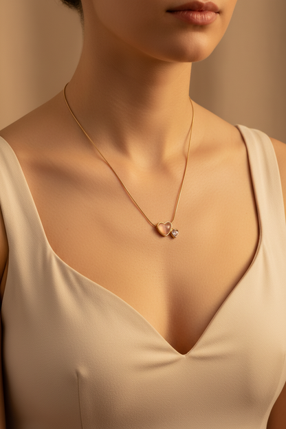 Double Heart Pink Stone Necklace