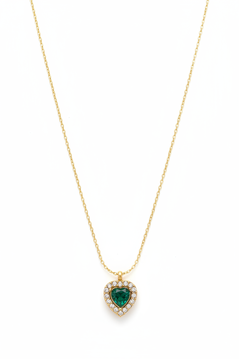 Emerald Heart Crystal Necklace on white background
