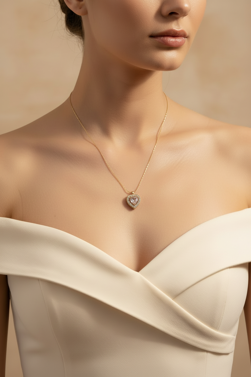 Pink Heart Crystal Necklace