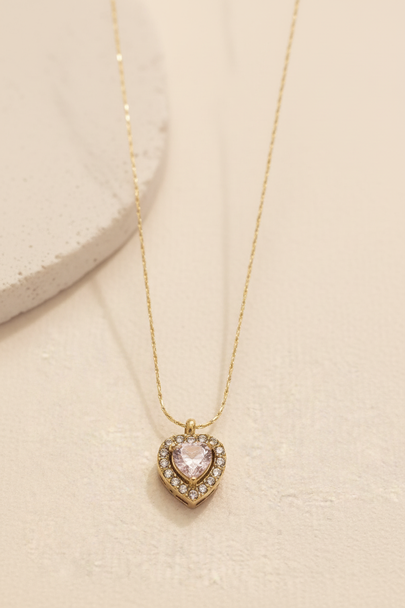 Pink Heart Crystal Necklace