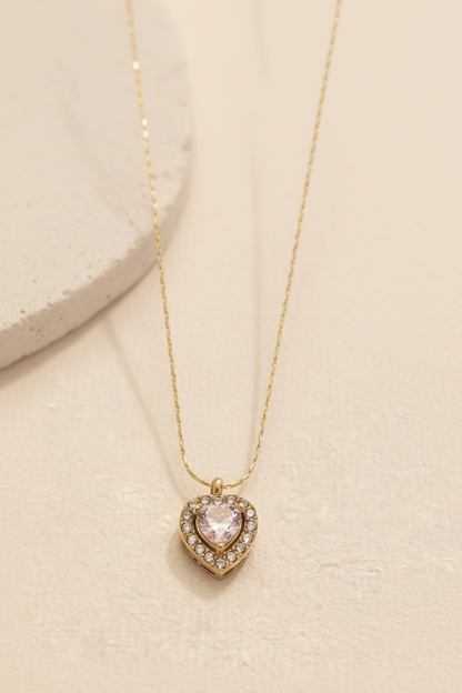 Pink Heart Crystal Necklace