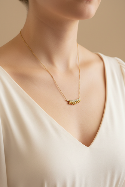 Gold Bar & Beads Crystal Necklace