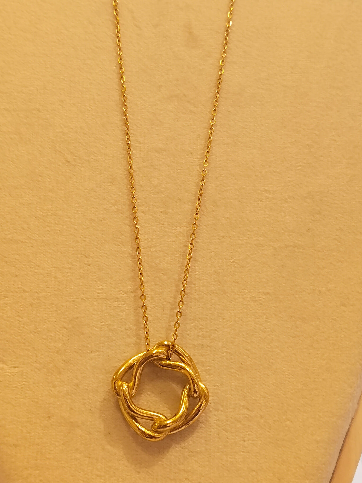 Gold Knot Circle Pendant Cable  Necklace