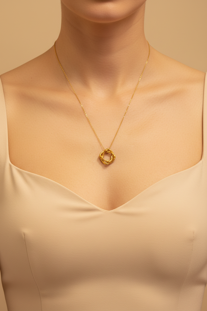 Gold Knot Circle Pendant Cable  Necklace