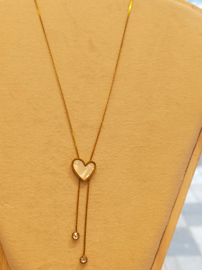 Gold Heart Lariat Necklace with Crystal Drops