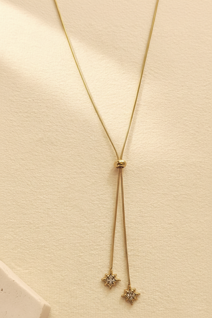 Gold Star Crystal Bolo Lariat Necklace