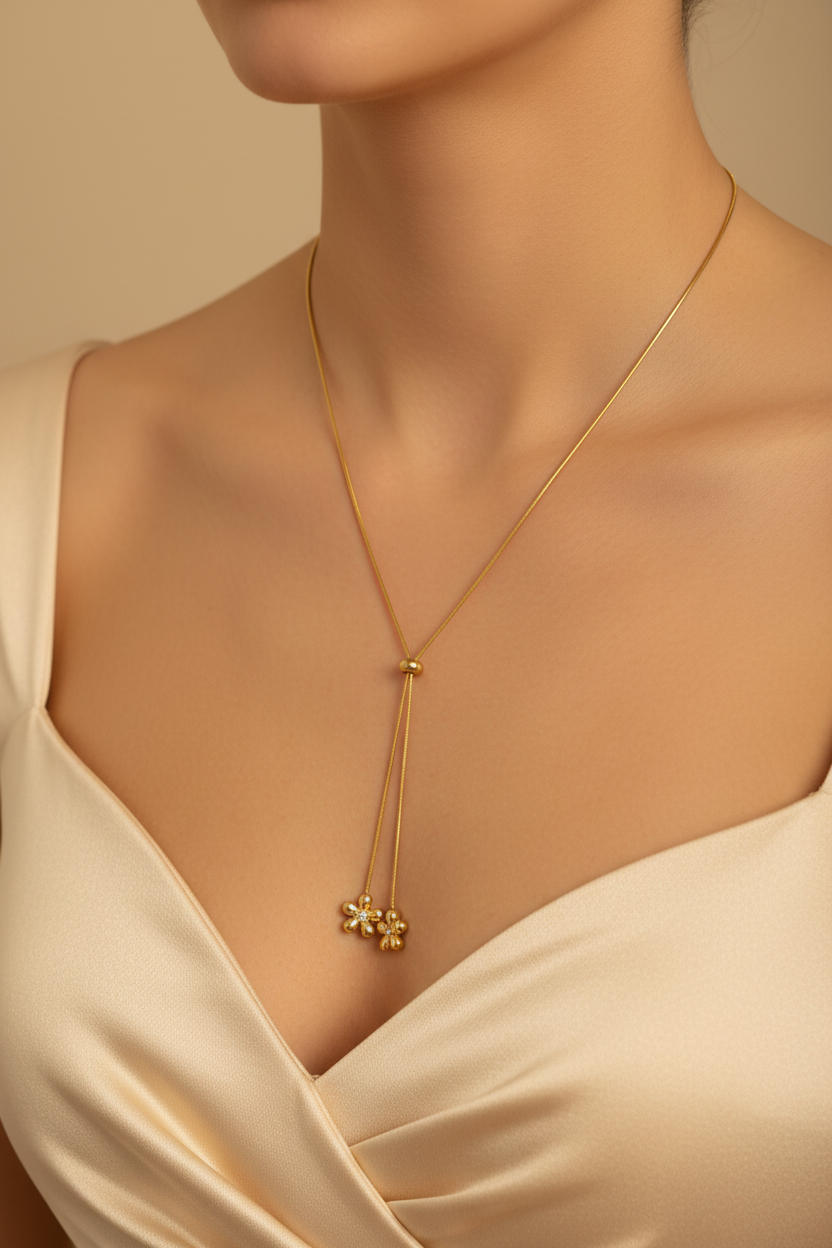Gold Daisy Flower Bolo Lariat Necklace