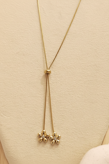Gold Daisy Flower Bolo Lariat Necklace