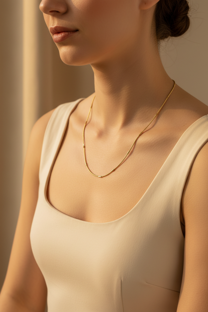 Gold Snake Bar Station Chain Necklace